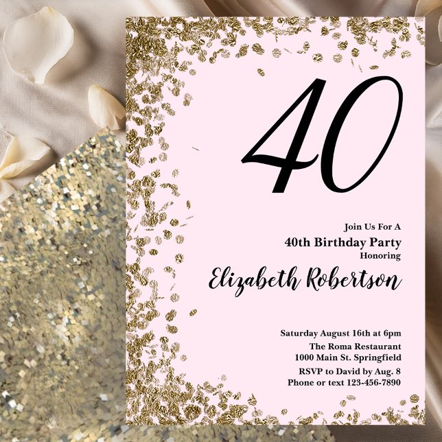 Élégante 40e anniversaire Invitation Pink Gold Seq (Créateur téléchargé)