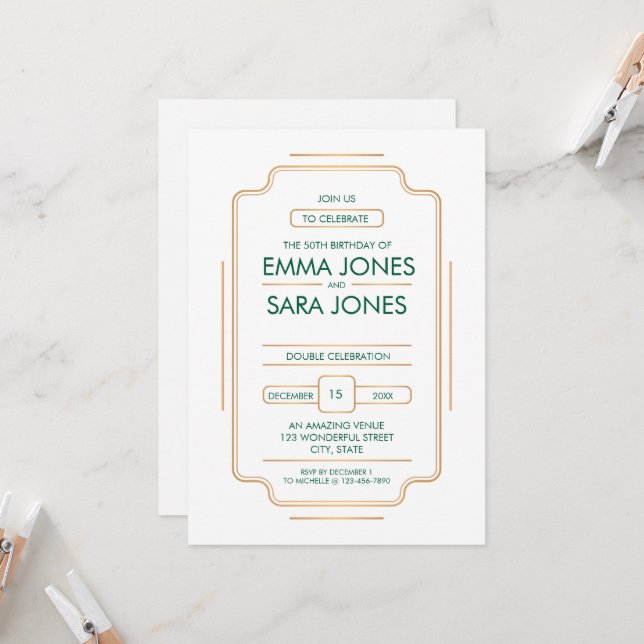 Élégante 50e anniversaire Invitation (Devant/Arrière en situation)