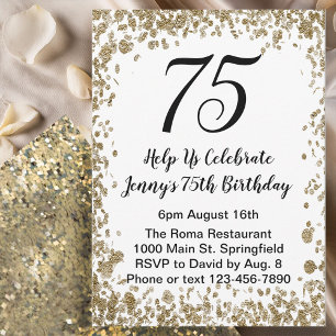 Elégante 75e Invitation anniversaire en noir et or
