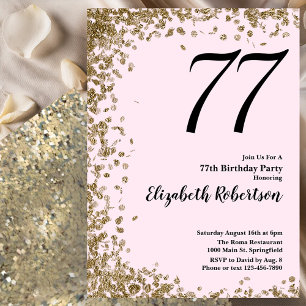 Élégante 77e Invitation Anniversaire Séquins d'or 