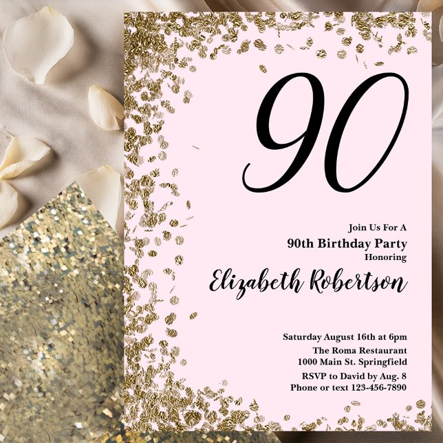Élégante 90e Invitation Anniversaire Séquins d'or  (Créateur téléchargé)