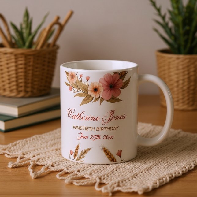 Elégante 90ème Anniversaire Mug pour grand-mère -  (Créateur téléchargé)