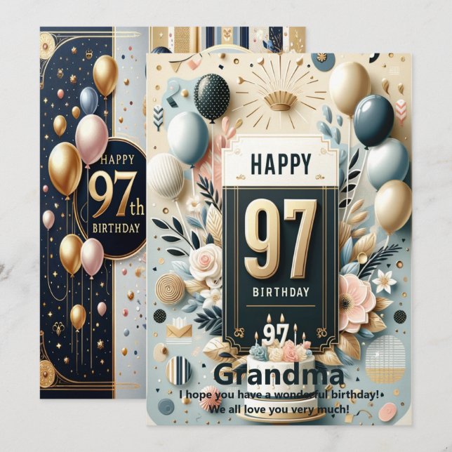 Elégante 97e carte d'anniversaire - Personnalisé H (Devant / Derrière)