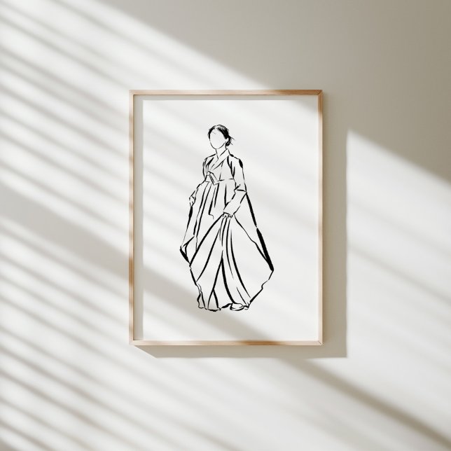 Elégante affiche coréenne Hanbok Woman Ink (Créateur téléchargé)
