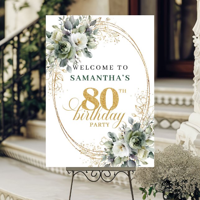 Élégante affiche de bienvenue aquarelle verte pour (Elegant 80th Watercolor Greenery Welcome Poster)