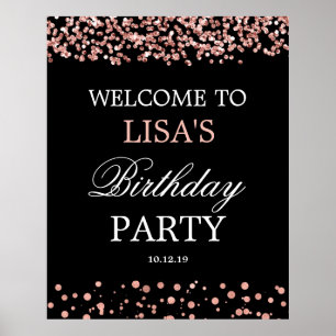 Élégante Affiche de bienvenue d'anniversaire Rose 