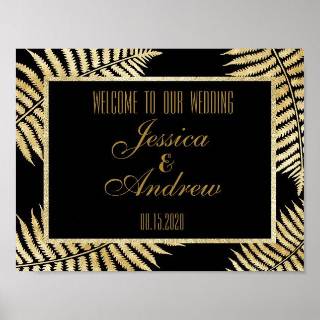 Élégante affiche de bienvenue de mariage avec feui (Devant)