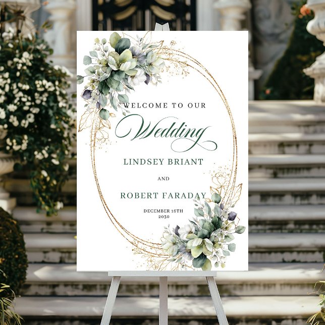 Élégante Affiche de Bienvenue de Mariage Botanique (Elegant Botanical Gold Wedding Welcome Poster)