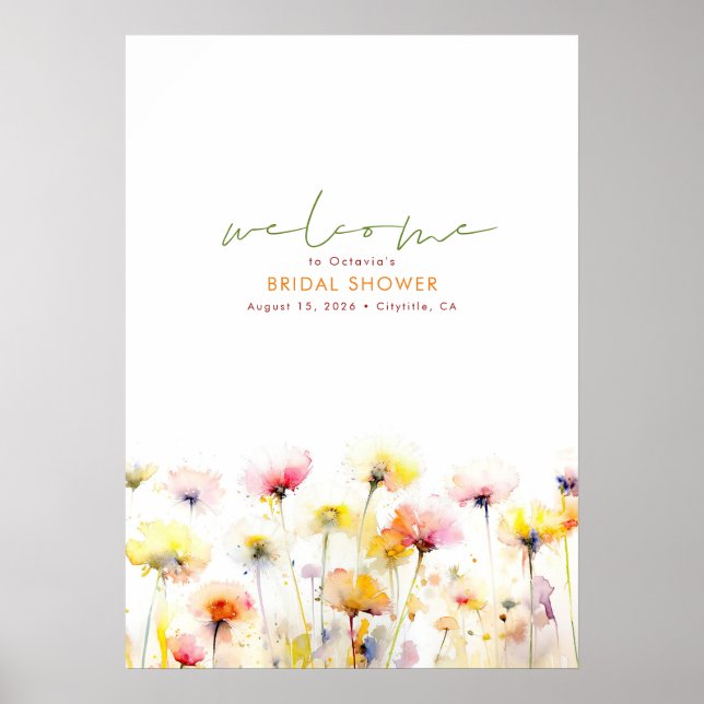 Élégante Affiche de bienvenue Fleur sauvage Boho (Devant)