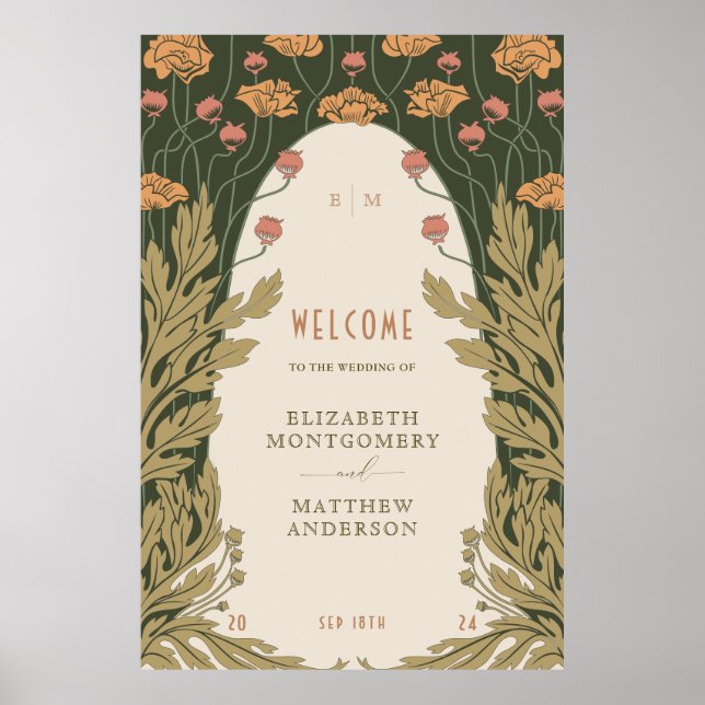 Élégante Affiche de bienvenue Mariage Art Nouveau (Devant)