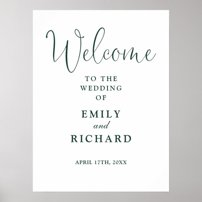 Élégante Affiche de bienvenue Mariage Emerald Gree (Devant)