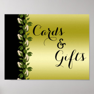 Élégante affiche de mariage florale chic or et noi
