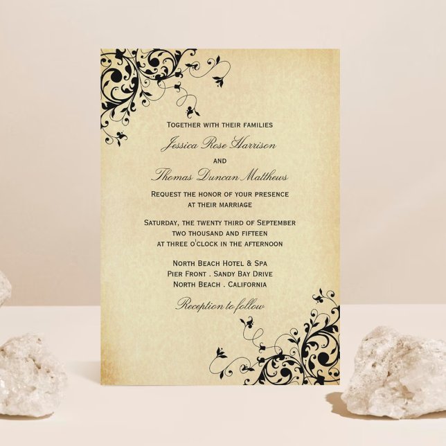 Élégante Antique Frotles Mariage Invitations (Créateur téléchargé)