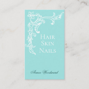 Elégante Aqua Flourish Carte de visite bleu et bla