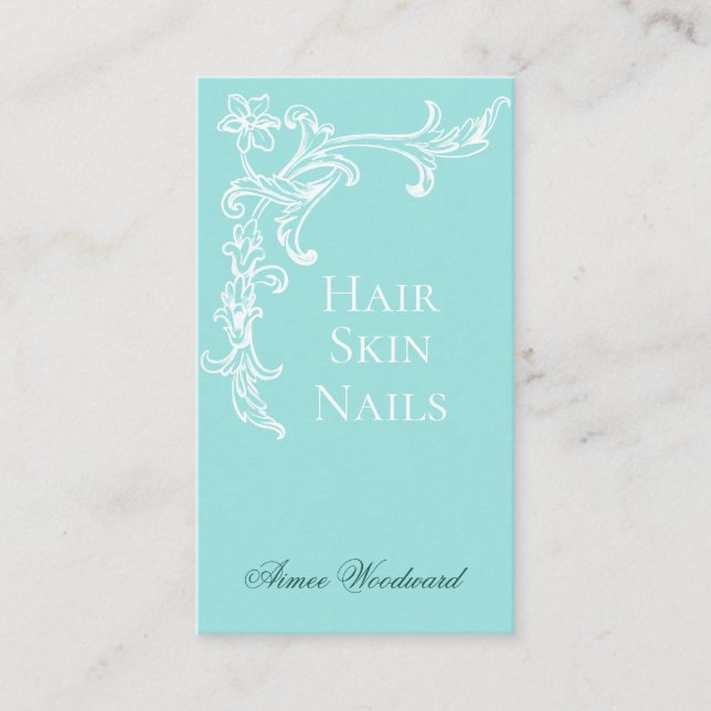 Elégante Aqua Flourish Carte de visite bleu et bla (Devant)