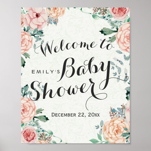 Elégante aquarelle Baby shower Floral Affiche de b (Devant)