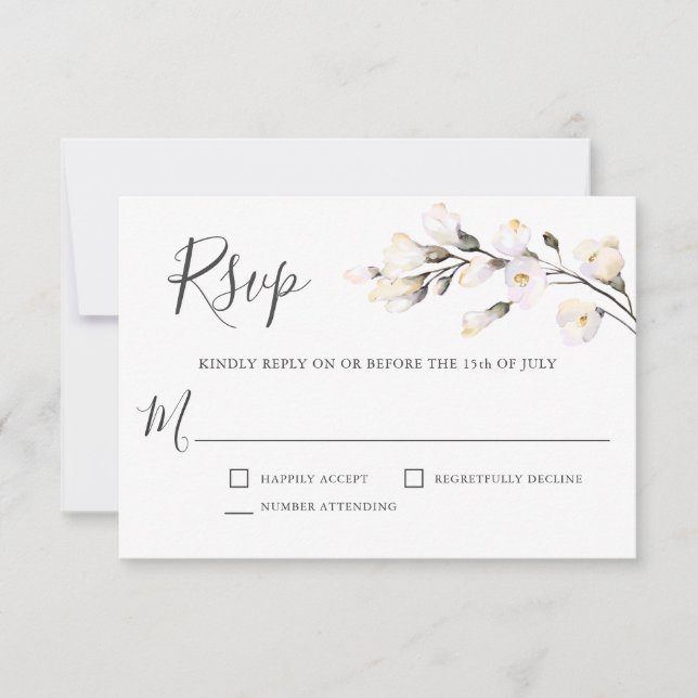 Elégante aquarelle blanche Mariage floral RSVP (Devant)