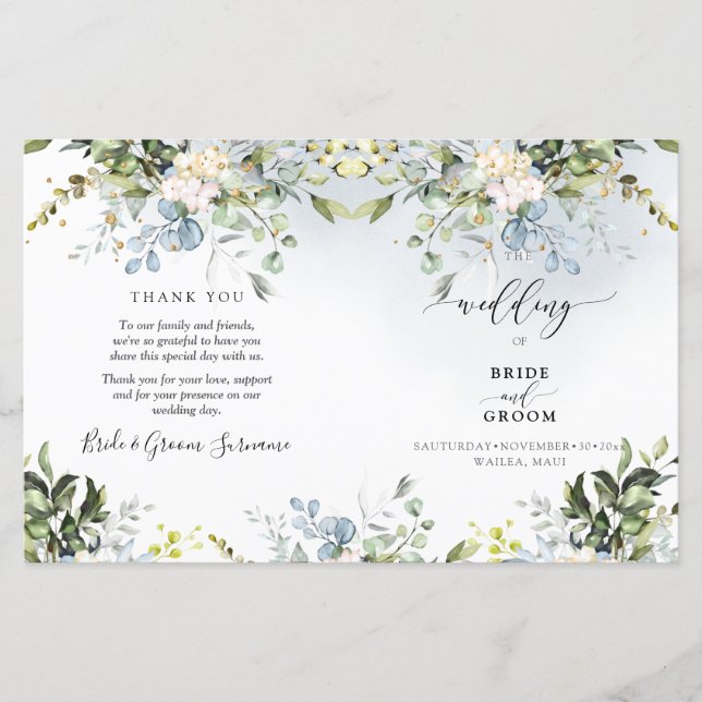 Elégante aquarelle bleu Dusty Eucalyptus (Devant)