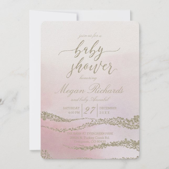 Elégante aquarelle Blush Baby shower Invitation (Devant)