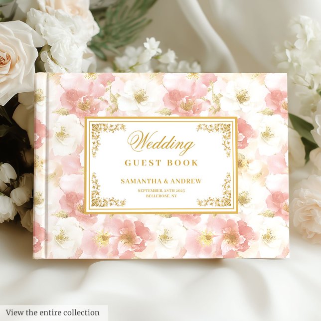 Elégante aquarelle blush or mariage livre d'hôtes (Elegant watercolor blush gold wedding guest book)
