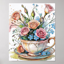 Elégante aquarelle Boho Floral Art Poster
