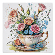 Elégante aquarelle Boho Floral Poster brillant