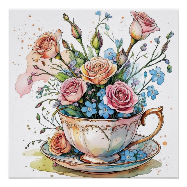 Elégante aquarelle Boho Floral Poster brillant (Devant)