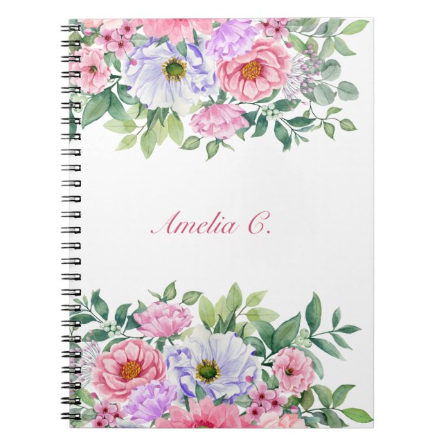Elégante aquarelle bouquet floral Carnet blanc (Devant)