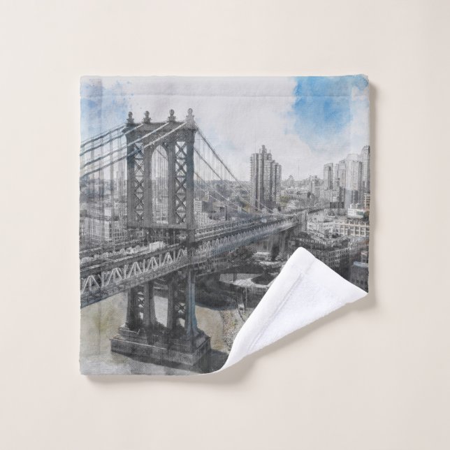 Elégante aquarelle Brooklyn Bridge NYC (Gant de toilette)