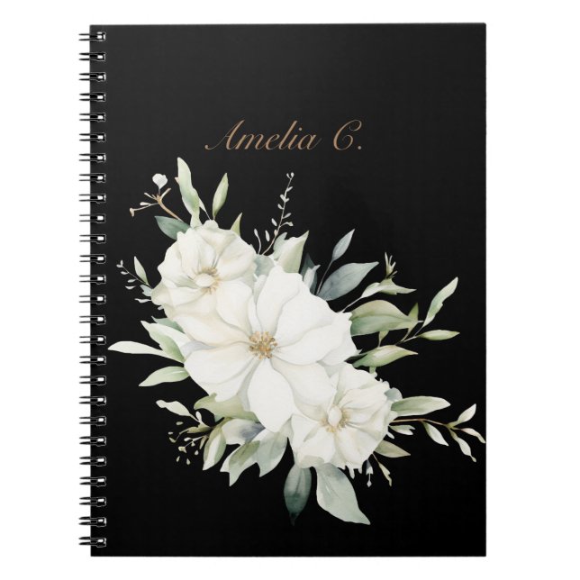 Elégante aquarelle Carnet floral noir (Devant)