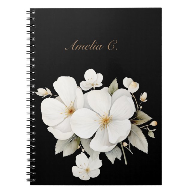 Elégante aquarelle Carnet floral noir (Devant)