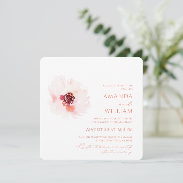 Elégante aquarelle Faire-part de mariage florale (Debout devant)
