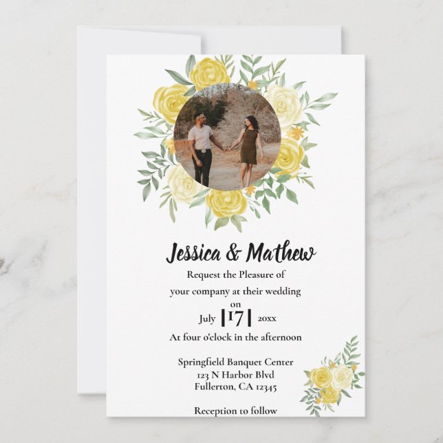 Elégante aquarelle Faire-part de mariage florale (Devant)