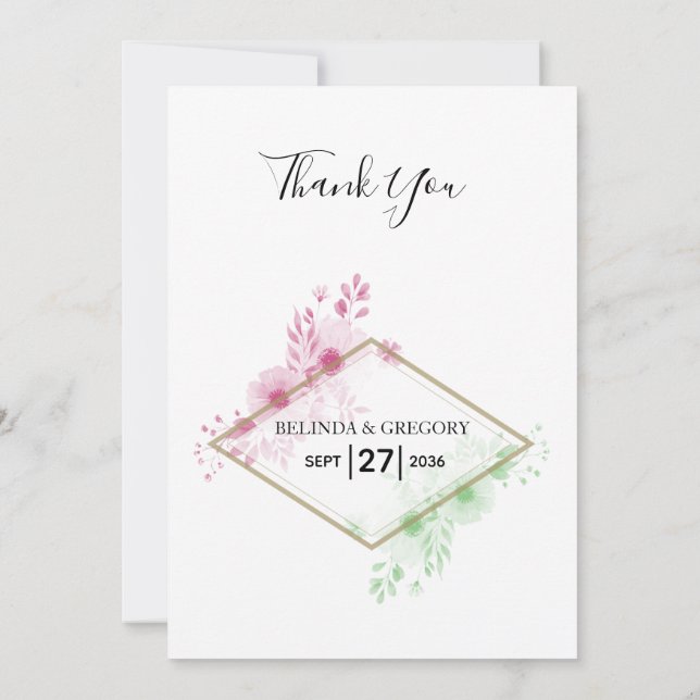 Elégante aquarelle Fleurs Mariage Carte de remerci (Dos)