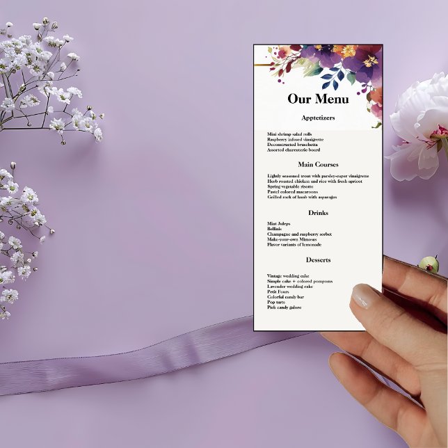 Elégante aquarelle Fleurs Mariage Diner Menu (Créateur téléchargé)