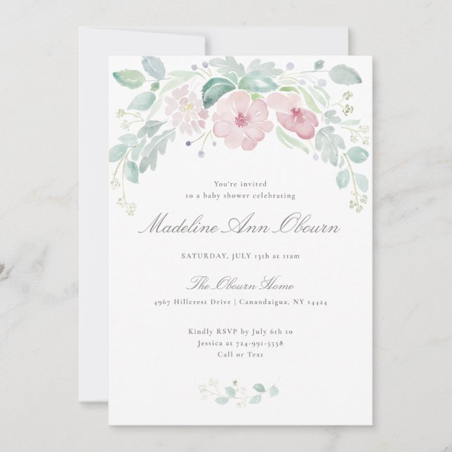 Elégante aquarelle Floral Baby shower Invitation (Devant)
