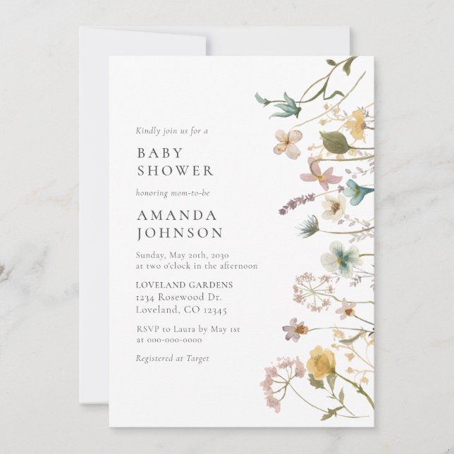 Elégante aquarelle Floral Baby shower Invitation (Devant)