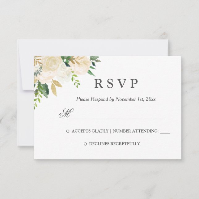 Elégante aquarelle Floral Gold Wedding RSVP (Devant)