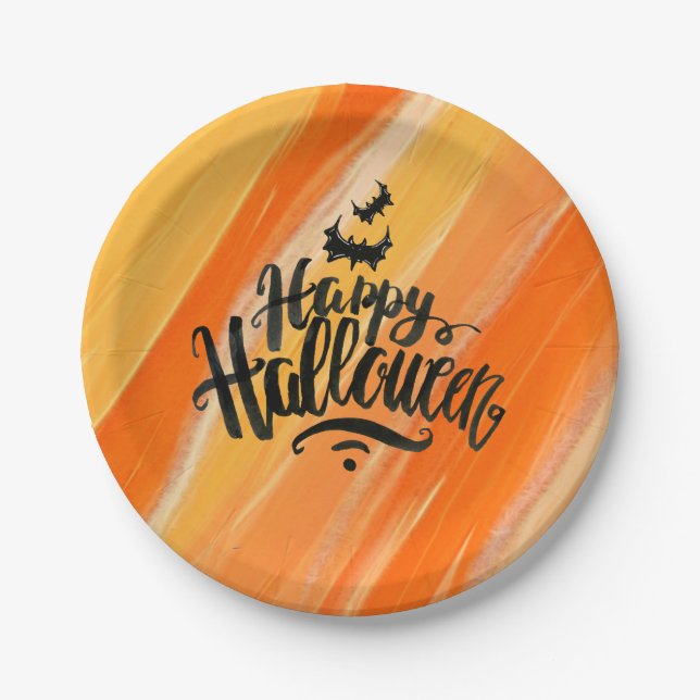 Elégante aquarelle Happy Halloween | Assiettes en  (Devant)