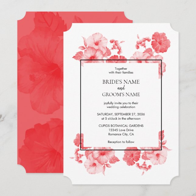 Elégante aquarelle Hibiscus Mariage Invitations (Devant / Derrière)