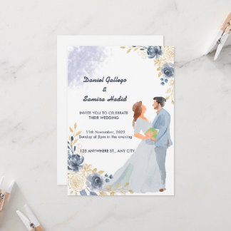 Elégante aquarelle illustrée faire-part de mariage