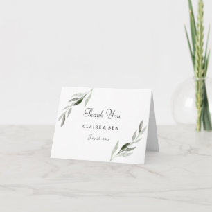 Elégante aquarelle Merci Mariage feuille verte