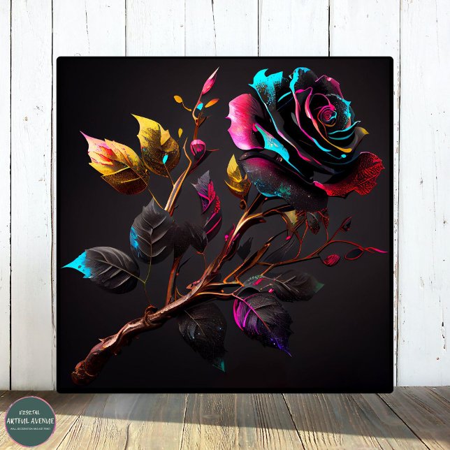 Elégante aquarelle Moody Colorful Poster Rose (Rose Watercolor Poster 1:1 Wall Art - Effortlessly transform your living space with this artwork)