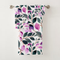 Elégante aquarelle motif floral pourpre vert