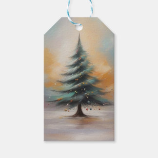 Élégante aquarelle Noël arbre cadeau étiquette