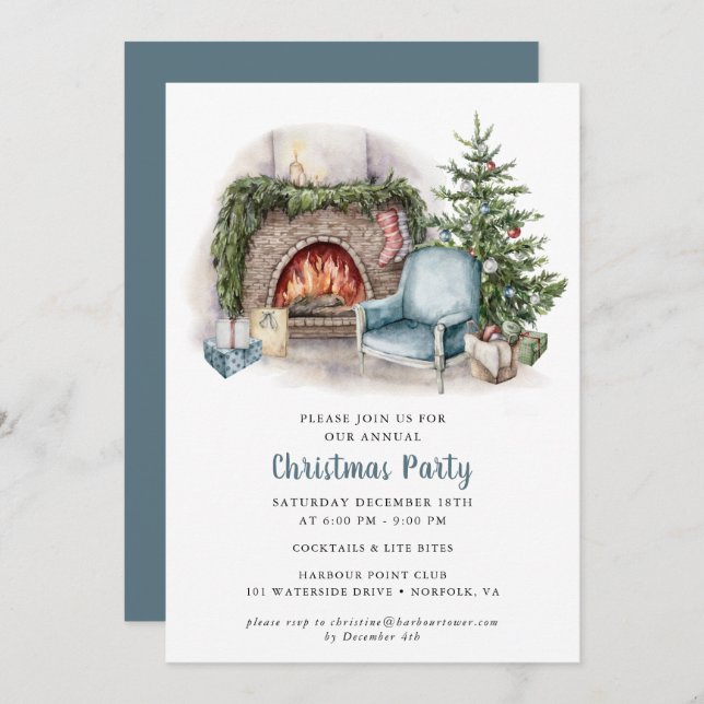 Elégante aquarelle Noël Fête Invitation (Devant / Derrière)