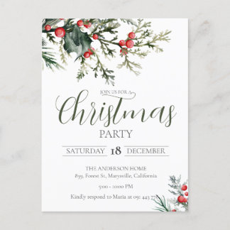 Elégante aquarelle Noël Fête Invitation