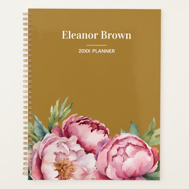 Elégante aquarelle Peonis rose et jaune personnali (Devant)