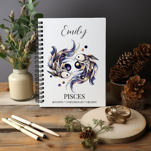 Elégante aquarelle Poissons Zodiac Journal personn
