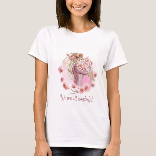 Elégante Aquarelle rose beige blanc T-shirt (Devant)